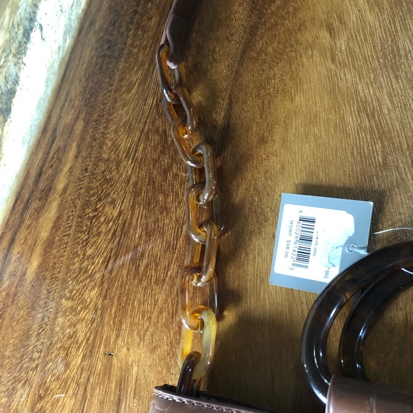 Studio 33 Caramel Brown Alligator Print Tote Bag, Plastic Chainlink Straps, NWT - Picture 3 of 6